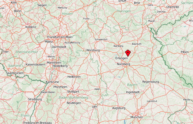 Karte von Süddeutschland mit Standort Oppel GmbH in Igensdorf